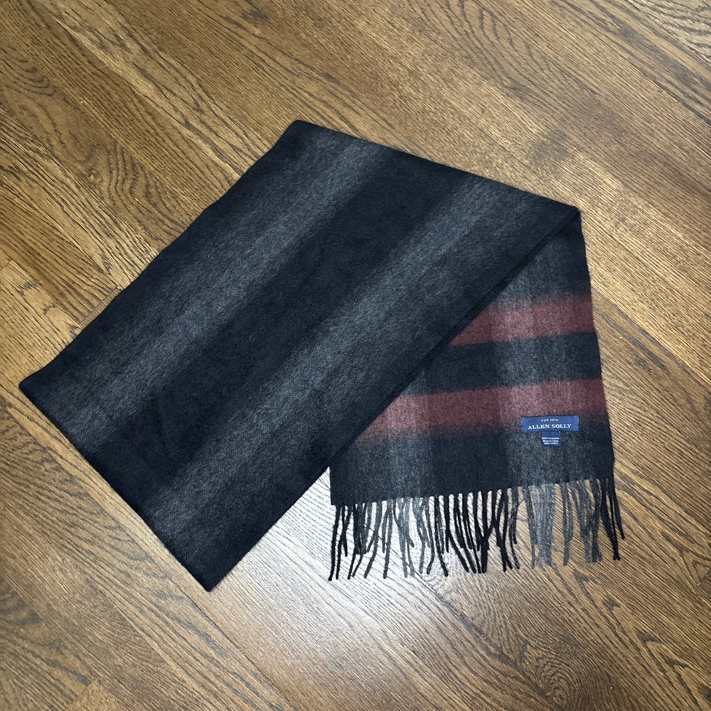 Allen Solly 100% Cashmere Scarf With Fringe Detailing - Black/Gray/Red